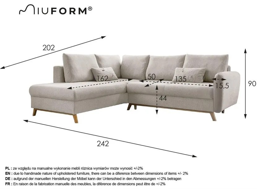 Divano letto angolare grigio scuro L, angolo sinistro Scandic Lagom - Miuform