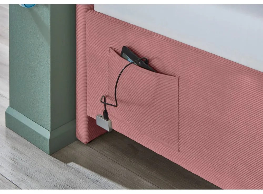 Letto da bambini rosa imbottito con contenitore con rete inclusa 140x200 cm Cool – Meise Möbel