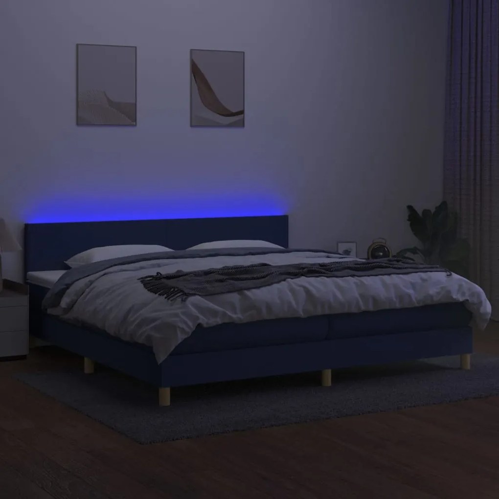 Letto a molle materasso e led blu 200x200cm in tessuto