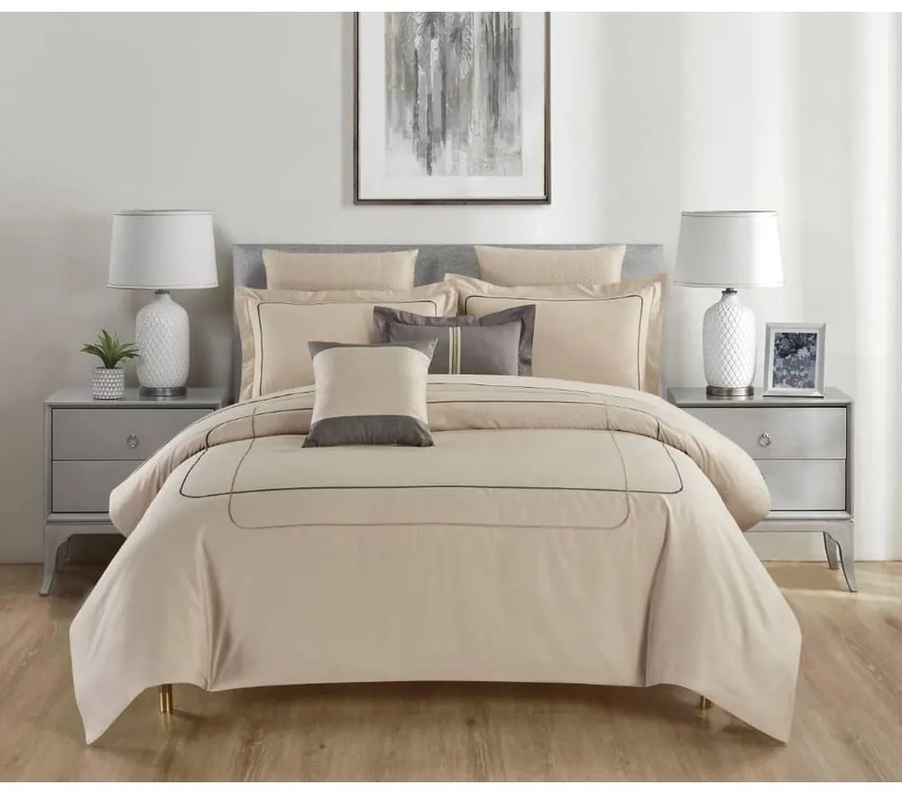 Set copripiumino e federa beige in cotone renforcé per letto singolo con lenzuolo incluso/6 pezzi 140x200 cm Calm of Lines – Mila Home Luxury