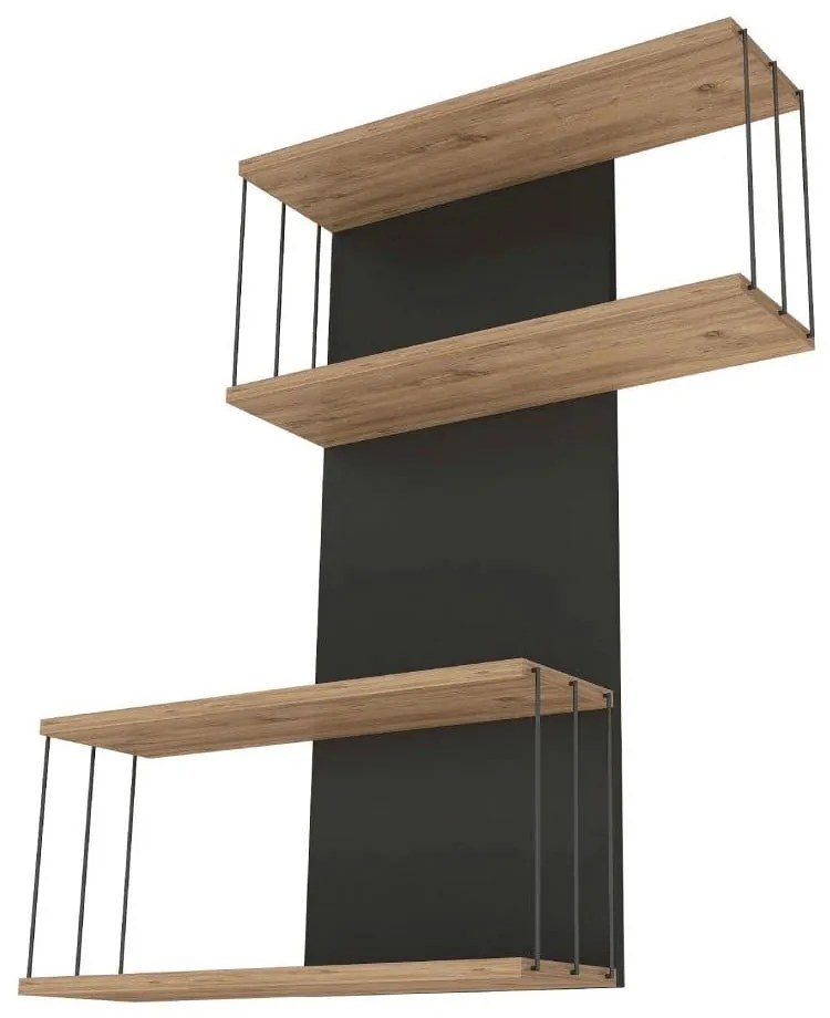 Scaffale a castello in pino decorato in antracite e naturale 65 cm Destan - Kalune Design