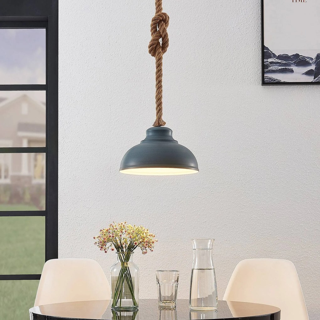 Lampada a sospensione Lindby Chaby, Ø 29 cm, 1 luce, metallo, corda