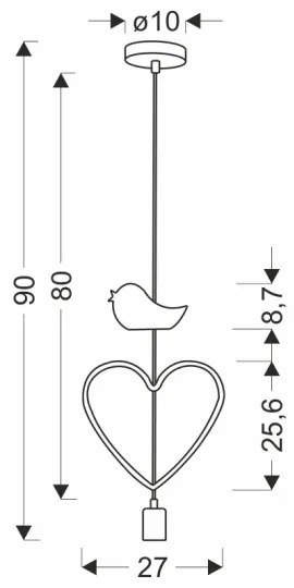 Lampadario per cameretta HEART a sospensione con cavo 1xE27/20W/230V rosa/bianco