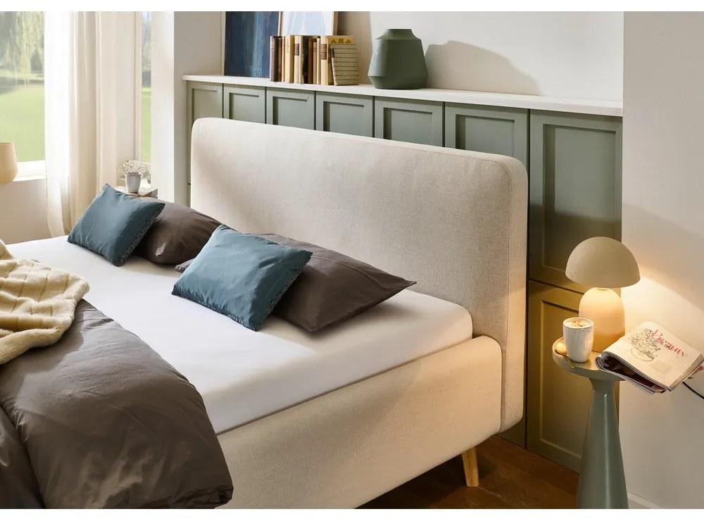 Letto matrimoniale imbottito color crema con contenitore con rete inclusa 160x200 cm Mattis – Meise Möbel