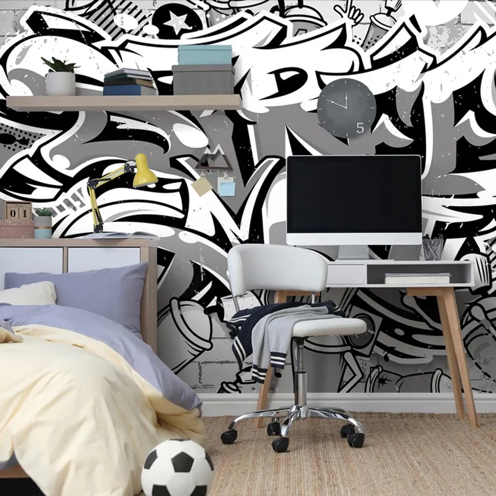 Carta da parati – Scritta Street Art grigia con spray