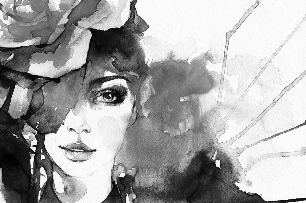 Carta da parati autoadesiva – Ritratto di donna in bianco e nero