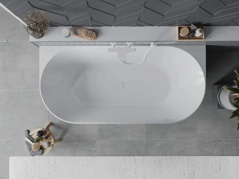 Mexen Oval Slim vasca autoportante a parete 170 x 80 cm, bianca, troppo pieno bianco - 52661708000-20