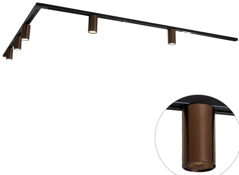 Sistema di illuminazione a binario moderno con 5 faretti bronzo scuro monofase GU10 50 mm - Iconic Ruby