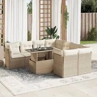 Set Divano da Giardino 9 pz con Cuscini Beige in Polyrattan 3326129