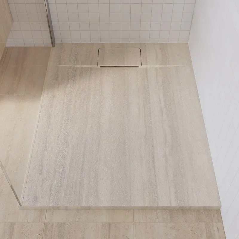 Piatto doccia NEO V2 SENSEA in composito minerale di resina gelificata beige travertino L 70 x L 90 x H 2.7 cm