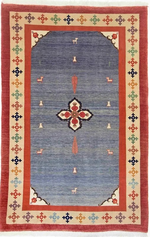 Loribaft Tappeto 210 x 140 Blu (Iran) Annodato A Mano