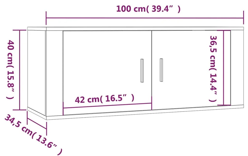 Mobile Porta TV a Parete rovere fumo 100x34,5x40 cm