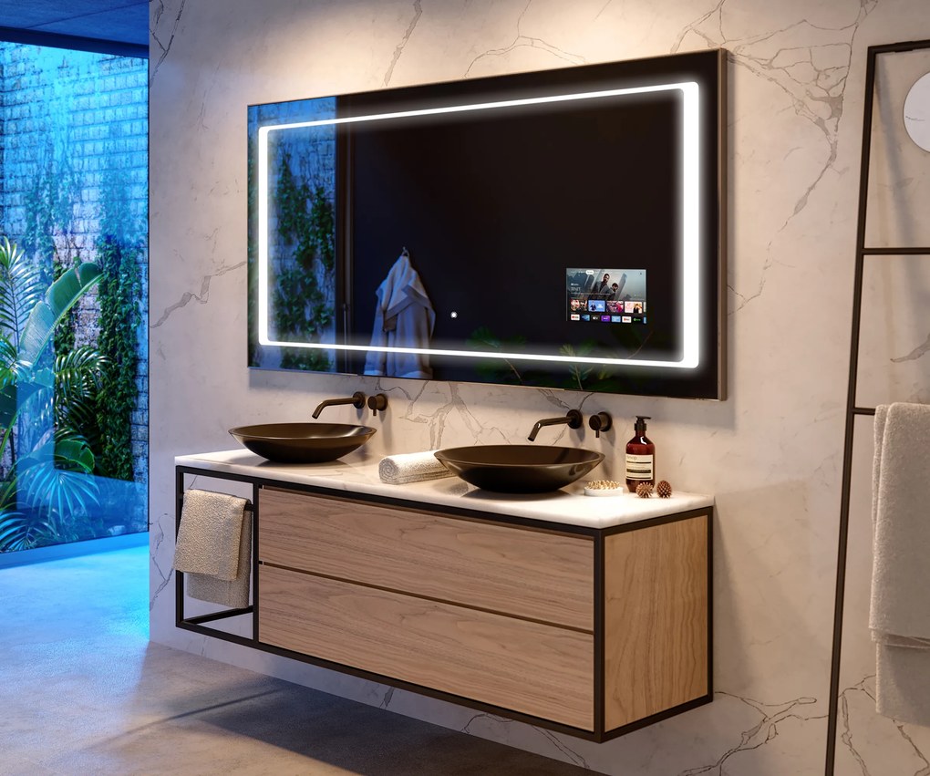 Specchio bagno retroilluminato LED L61 smart specchio per bagno con Stazione meteo Wi-Fi sinistra, Altoparlante Bluetooth