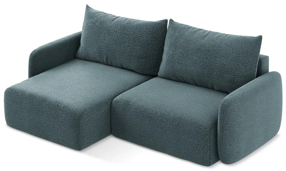 Divano angolare turchese allungabile/con contenitore (con penisola a sinistra) Kalena – Makamii