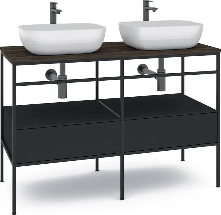 Mobile bagno da terra con lavabo L 120 x H 92 x P 45.5 cm nero 2 cassetti per doppia vasca Outline