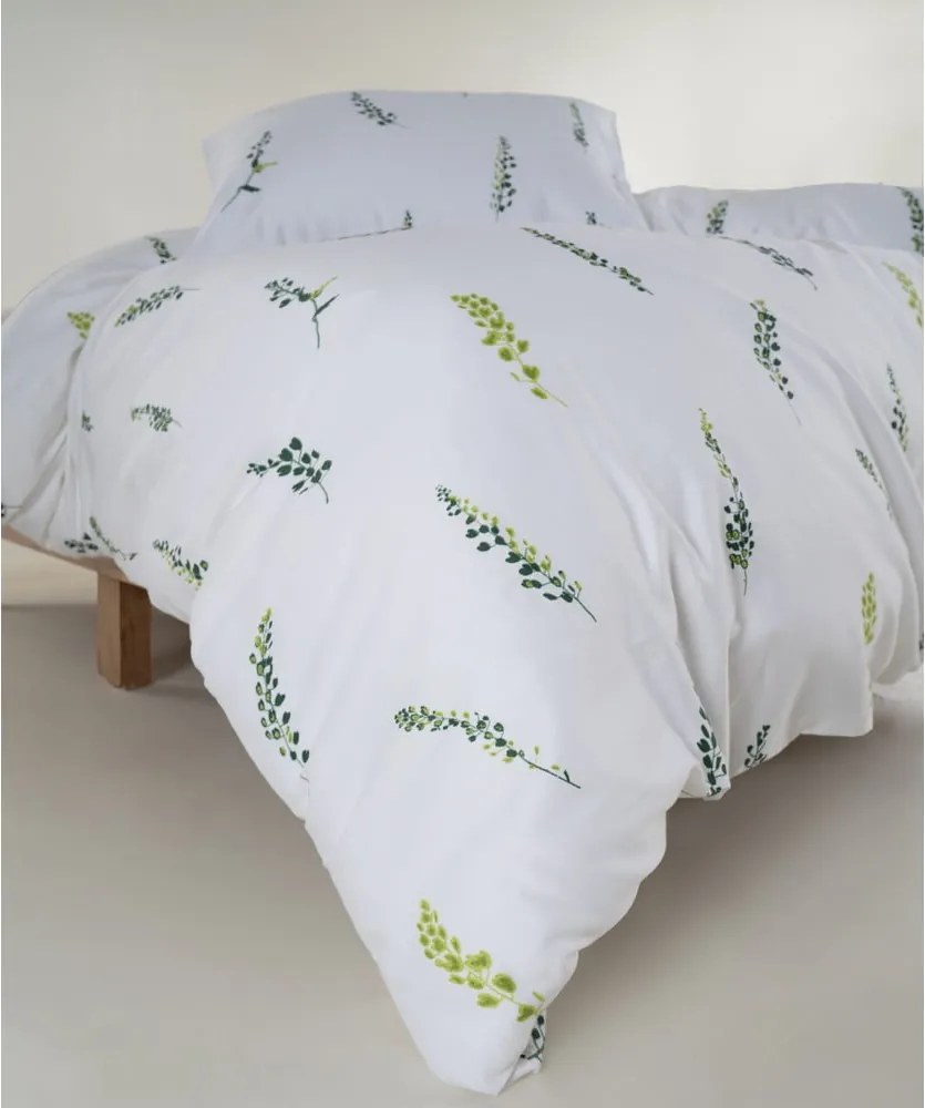 Set copripiumino e federa bianco/verde in raso di cotone per letto matrimoniale ed esteso 240x220 cm Marseille Floral – Mila Home Luxury