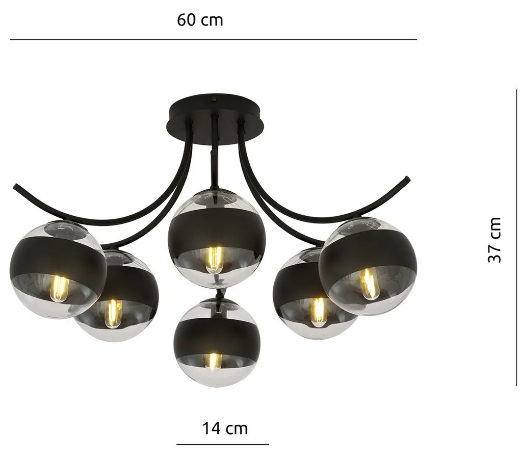 Plafoniera Moderna Coeo Acciaio Nero 6 Luci E14 Ip20