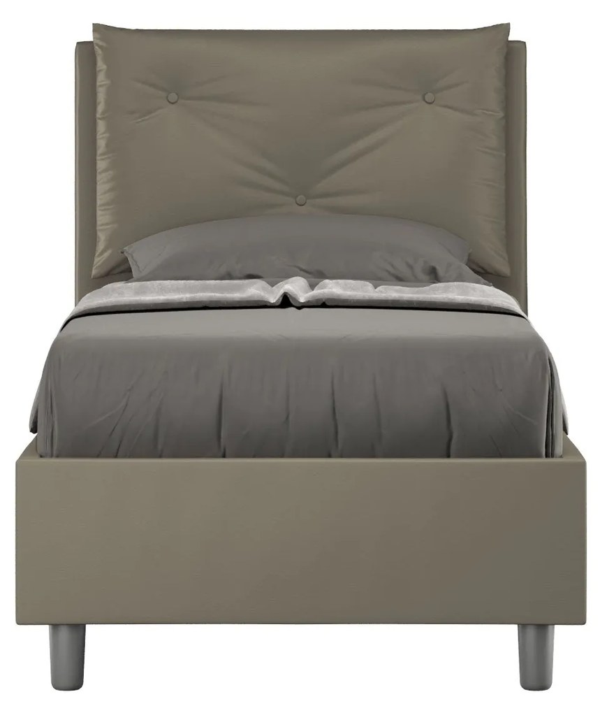 Letto singolo imbottito similpelle Appia senza rete, con rete e contenitore, Cappuccino / Con Rete