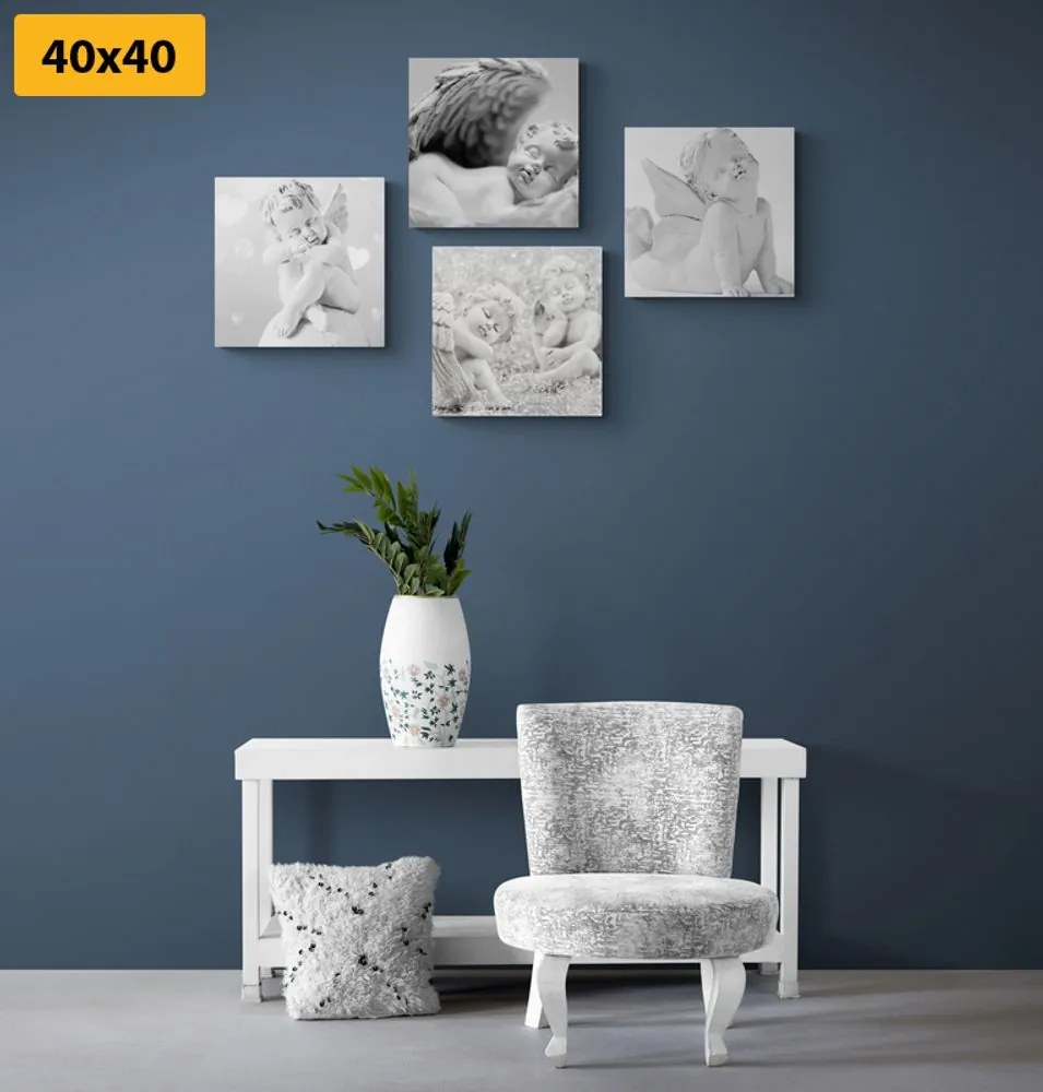 Set di quadri – Armonia degli angeli in bianco e nero