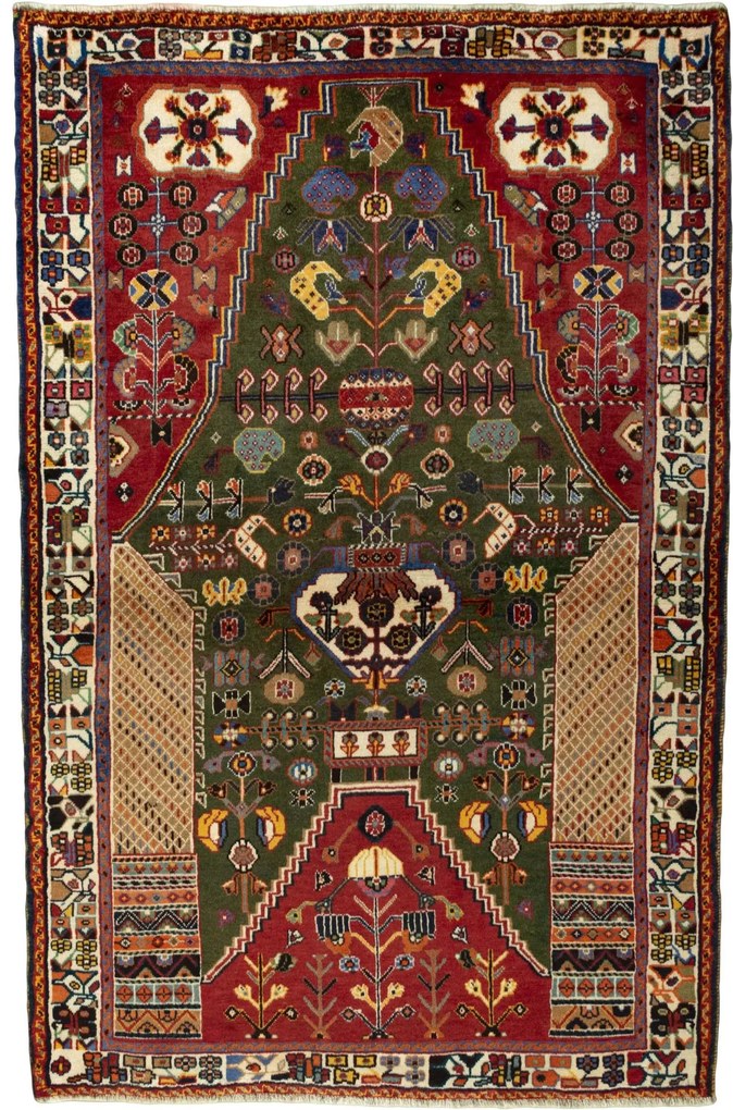Shiraz Tappeto 130x190 Verde (Iran) Annodato A Mano