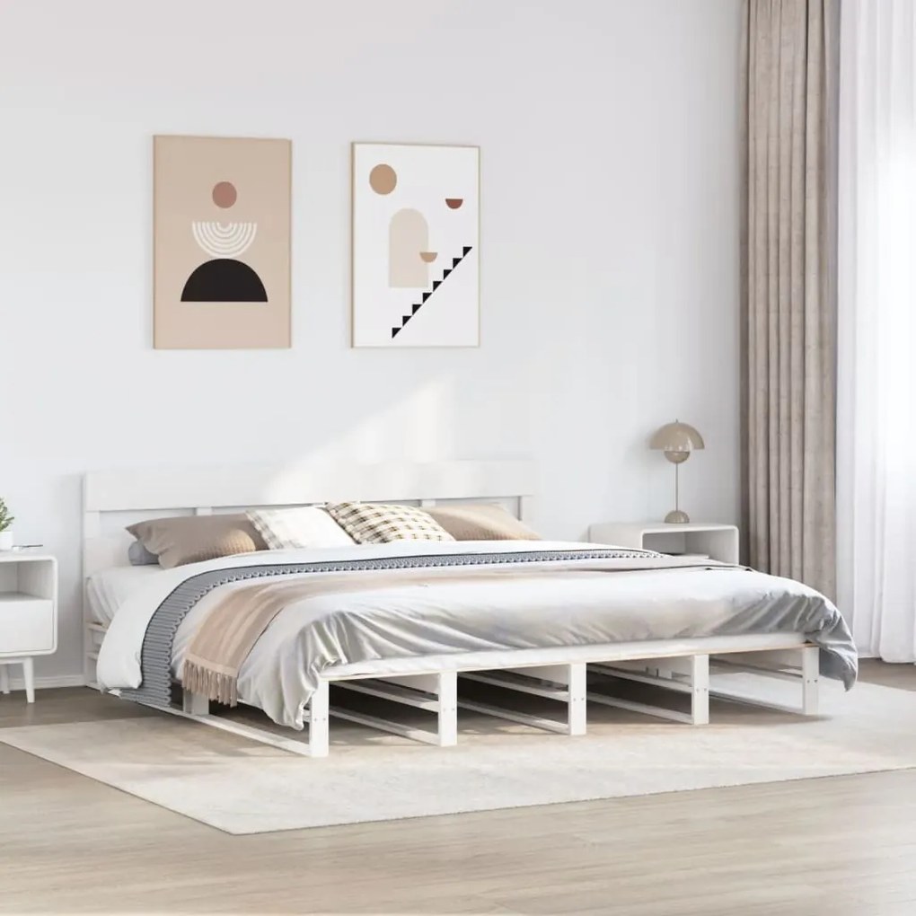 Letto Senza Materasso Bianco 180x200 Cm Legno Massello Di Pino /