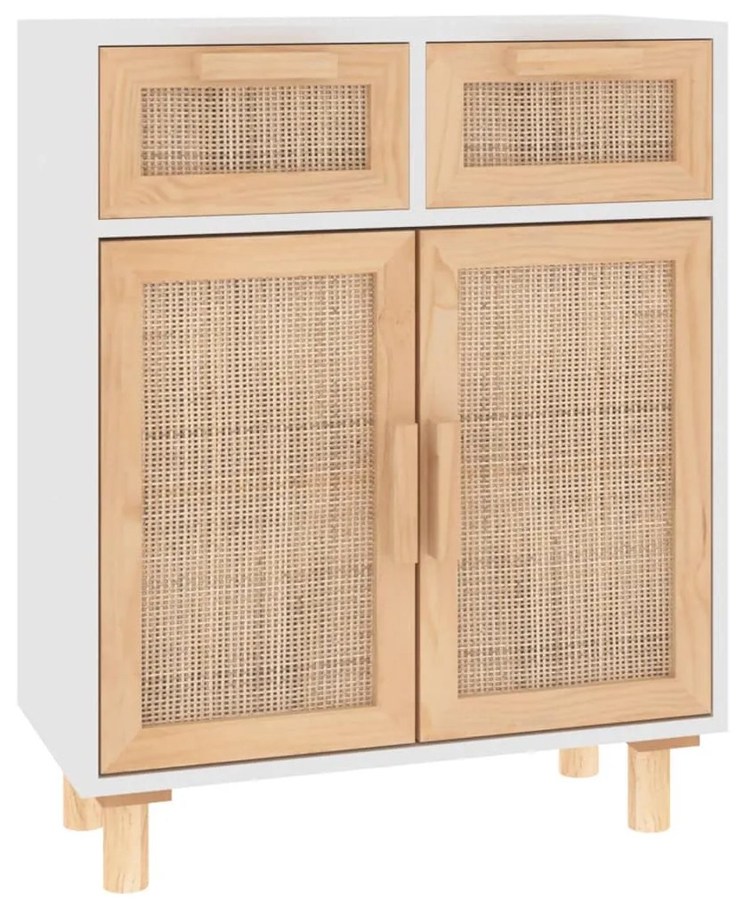 Credenza bianca 60x30x75 cm legno massello pino rattan naturale