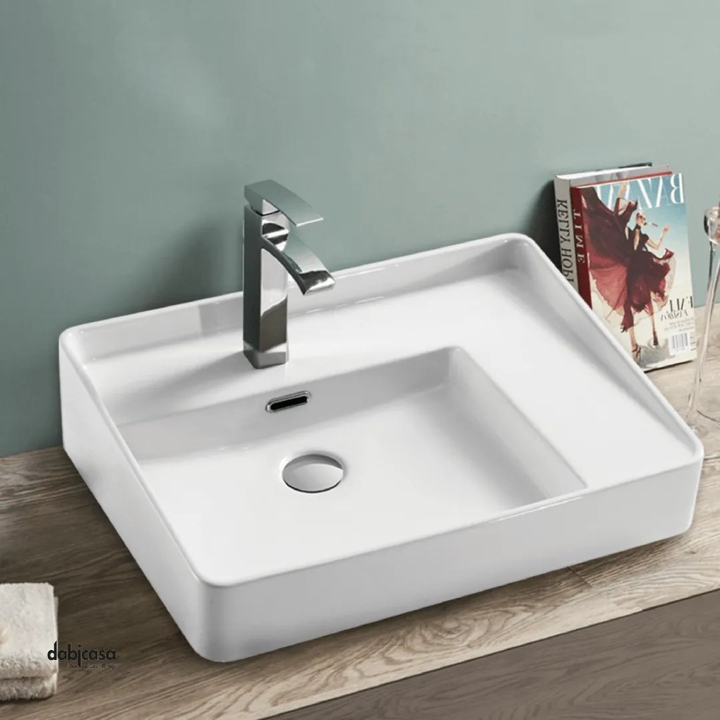 Lavabo D'Appoggio Rettangolare "Break The Rules" Da 59,5 Cm Ceramica In Finitura Bianco Opaco