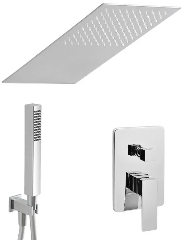 Set doccia incasso Kubo con soffione a muro 25x52 cm e kit doccia