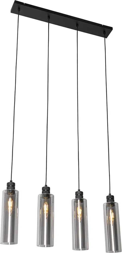Lampada a sospensione moderna nera con vetro fumé 4 luci - Stavelot