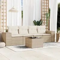 Set Divano da Giardino 5 pz con Cuscini Beige in Polyrattan 3222287