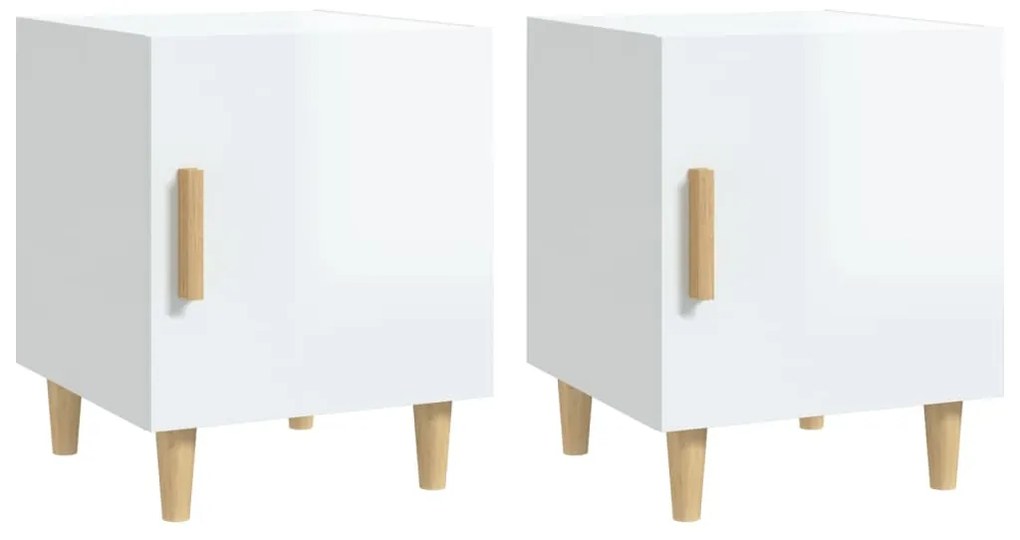 Comodini 2 pz Bianco Lucido in Legno Multistrato