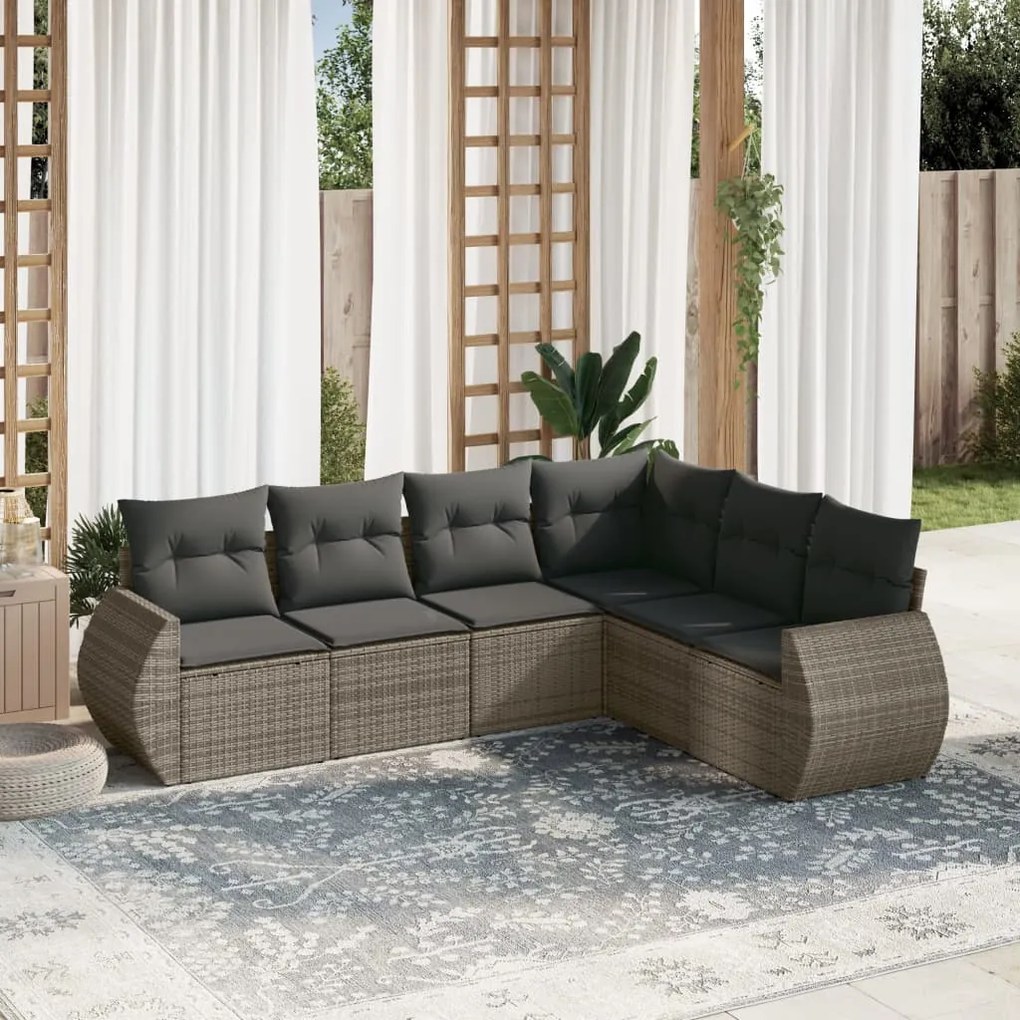 Set divano da giardino 6 pz con cuscini grigio in polyrattan