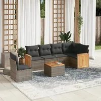 Set Divani da Giardino 7 pz con Cuscini Grigio in Polyrattan 3260107