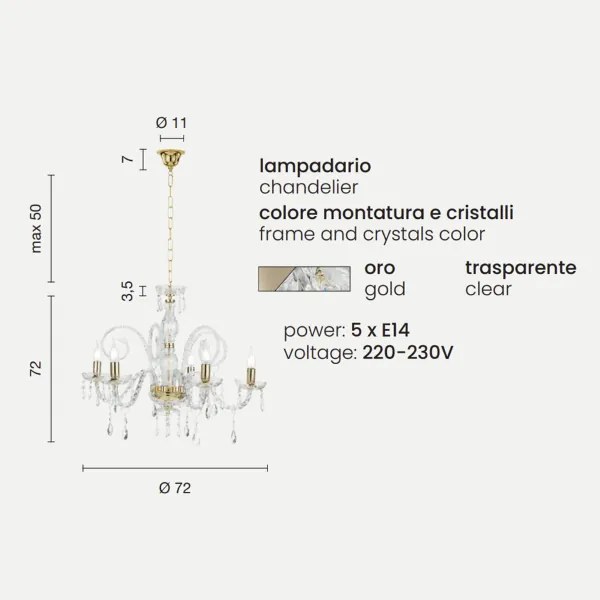 Lampadario a sospensione in cristallo D72 cm MARIATERESA intrecciato 5 luci