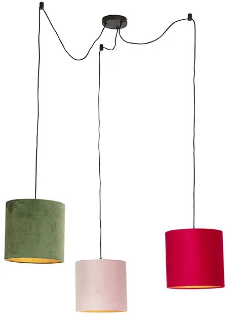 Lampada a sospensione con paralumi in velluto rosso