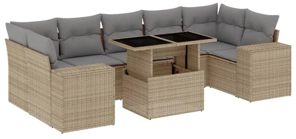 Set divano da giardino 8 pz con cuscini beige in polyrattan