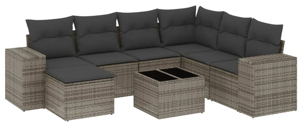 Set divano da giardino 8 pz con cuscini grigio in polyrattan