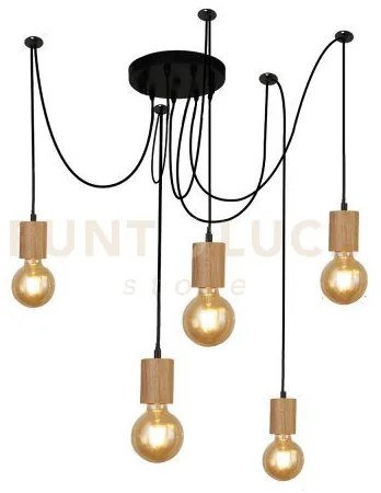 Spinny 5lt pendant - legno e metallo nero opaco