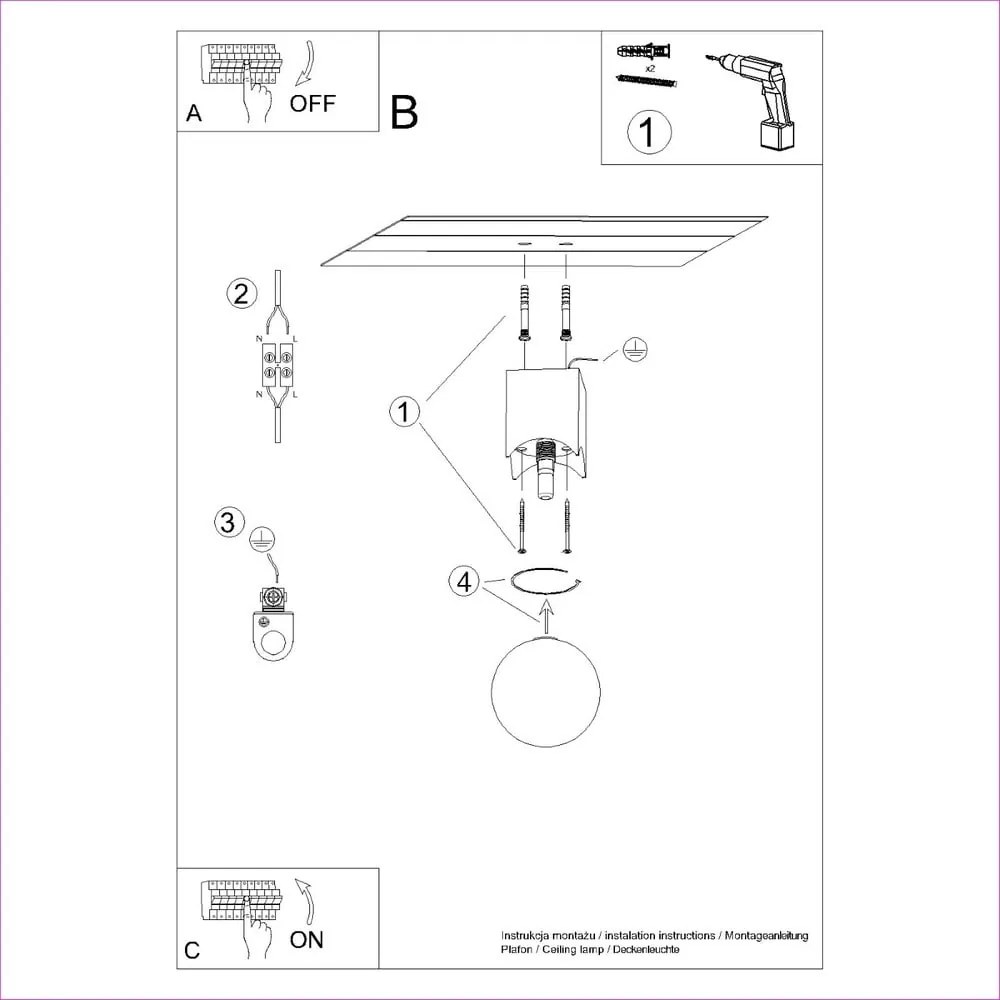 Plafoniera di colore naturale con paralume in vetro 12x12 cm Rayer – Sollux
