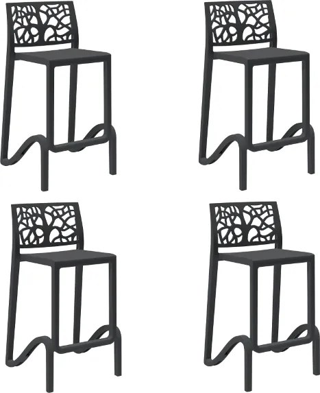 Sgabello bar alto H. seduta 65 cm con schienale TETI Nero set 4 pezzi