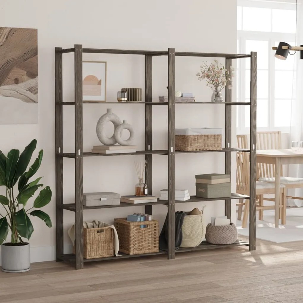 Scaffale A 5 Livelli Grigio 170x38x170 Cm İn Legno Di Pino /