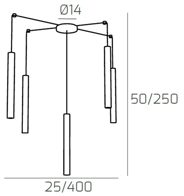 Sospensione Moderna Round Tube Metallo Bianco 5 Luci Gu10