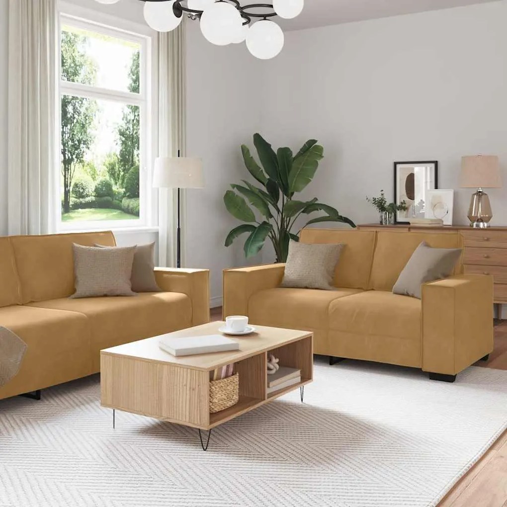 Set Di Divani 3 Pz Con Cuscini Marrone İn Velluto /