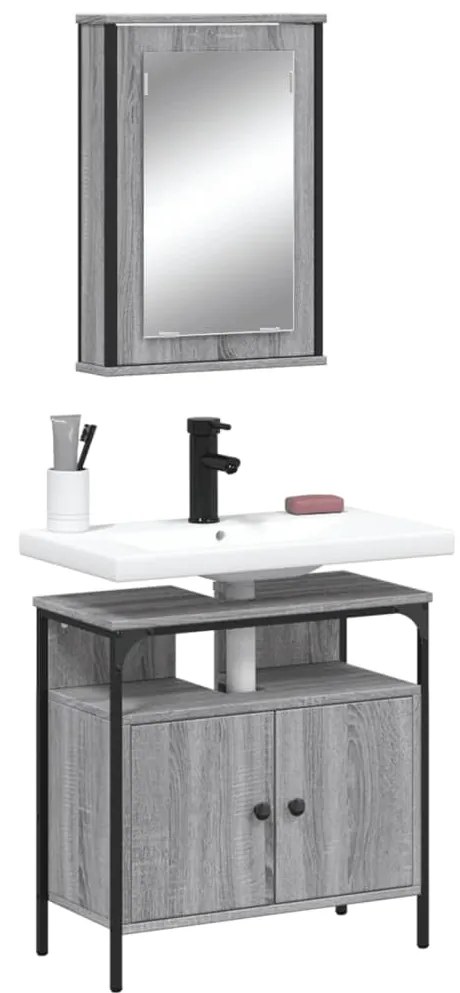 Set Mobili Da Bagno 2 Pz Grigio Sonoma İn Legno Multistrato /