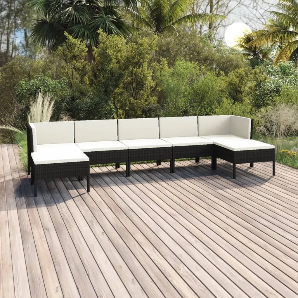 Set Divani da Giardino 7 pz con Cuscini in Polyrattan Nero