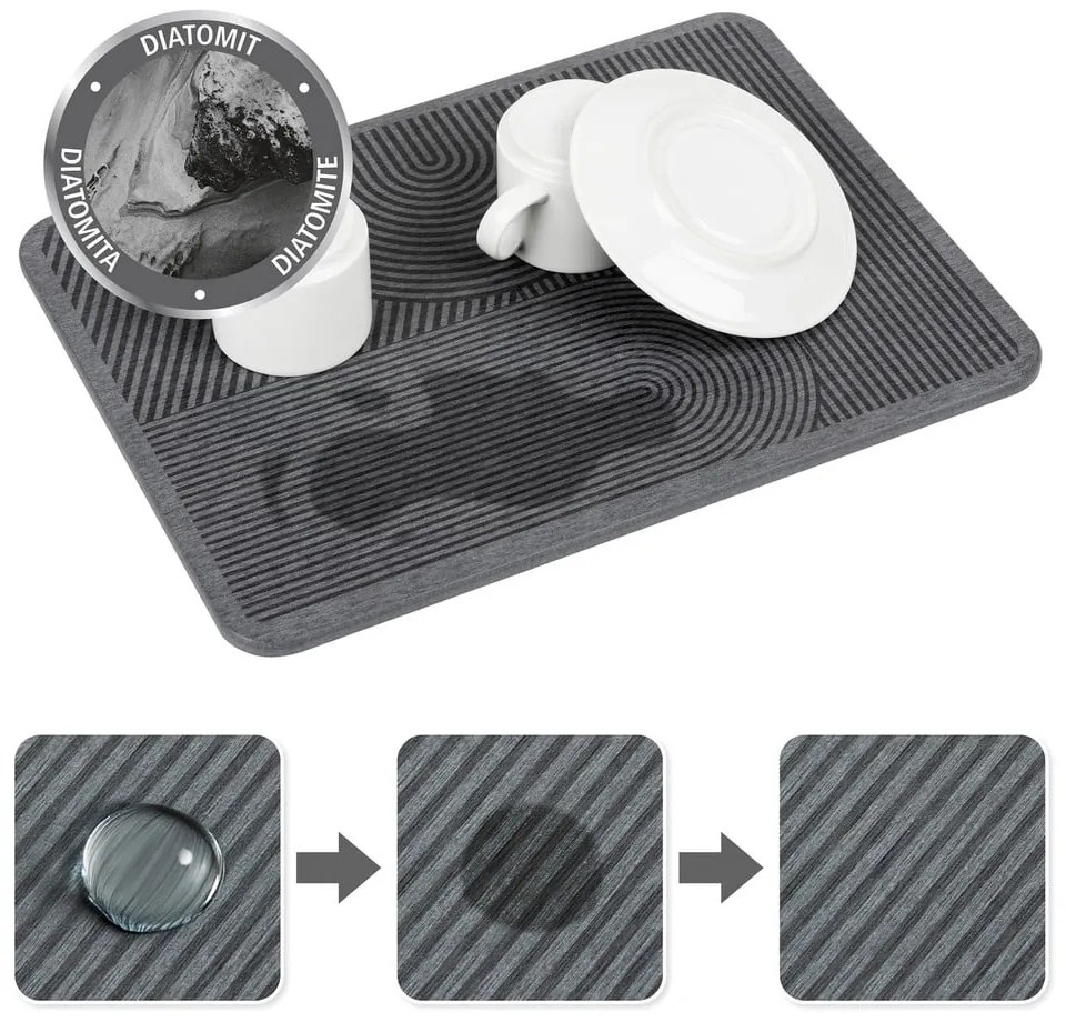 Tappetino scolapiatti grigio in diatomite 40x30 cm Damon – Wenko