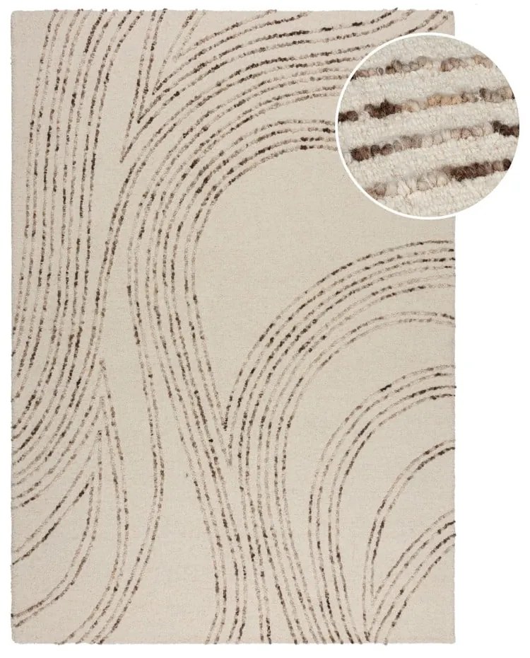 Tappeto marrone/color crema in lana 80x150 cm Abstract Swirl – Flair Rugs