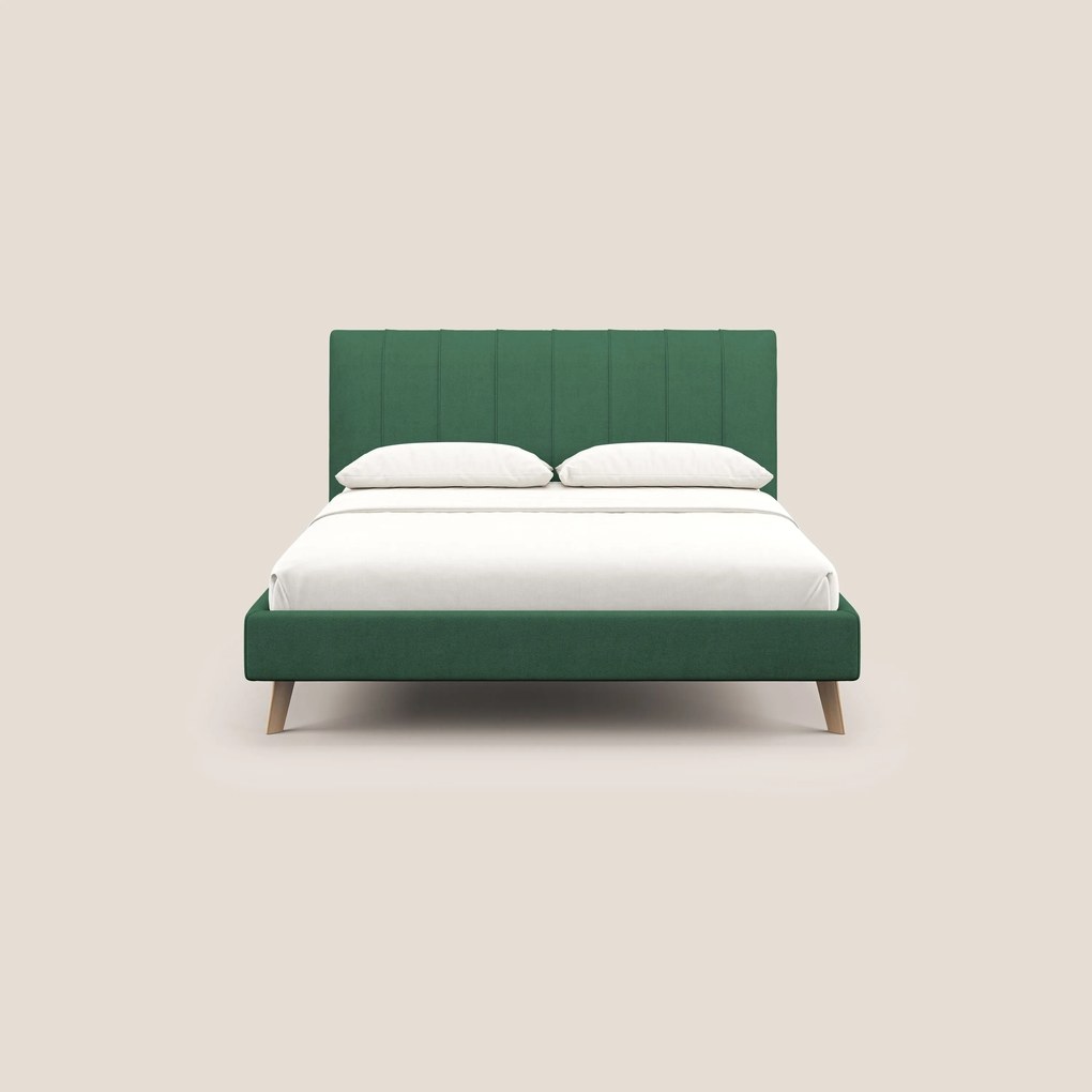 Selene letto imbottito con piedini naturali sfoderabile in tessuto impermeabile T02 verde