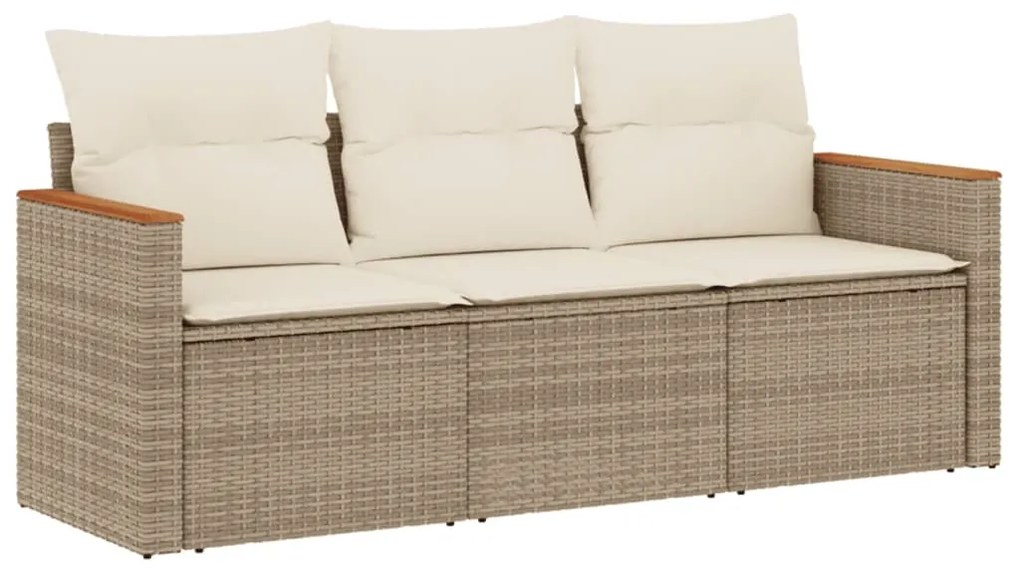 Set divano da giardino 3 pz con cuscini beige in polyrattan