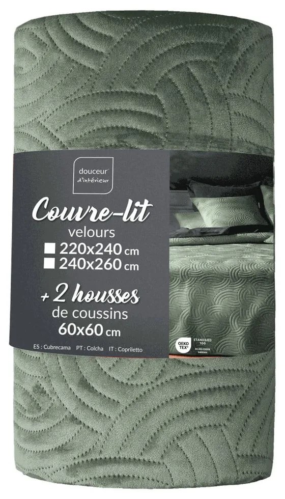 Set con copriletto e federa verde in velluto 220x240 cm Solange – douceur d'intérieur